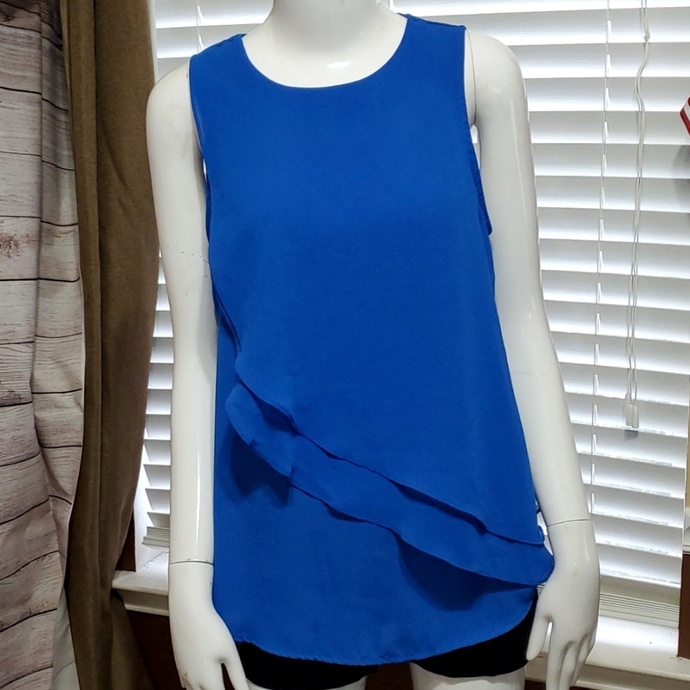 Worthington Women's Royal Blue Sleeveless Ruffle Layer Blouse